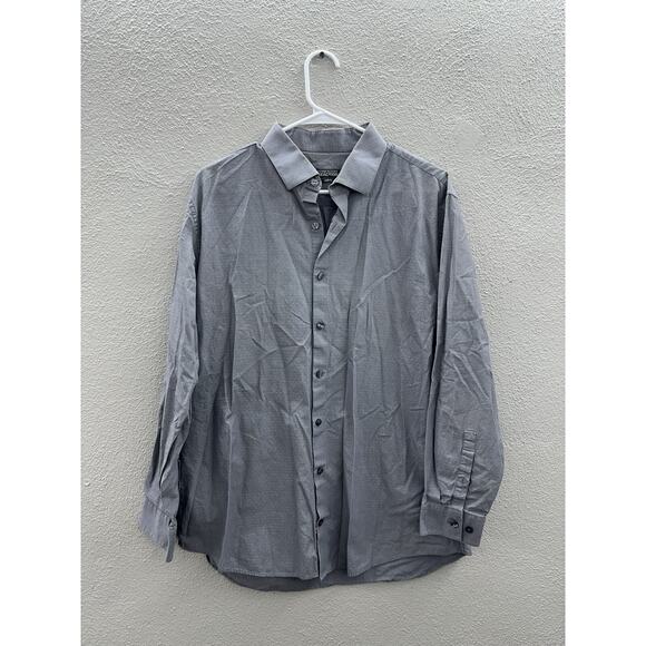 Kenneth Cole Reaction Mens Button Down Shirt Size 17 Gray Long Sleeve Slim Fit - Picture 1 of 12